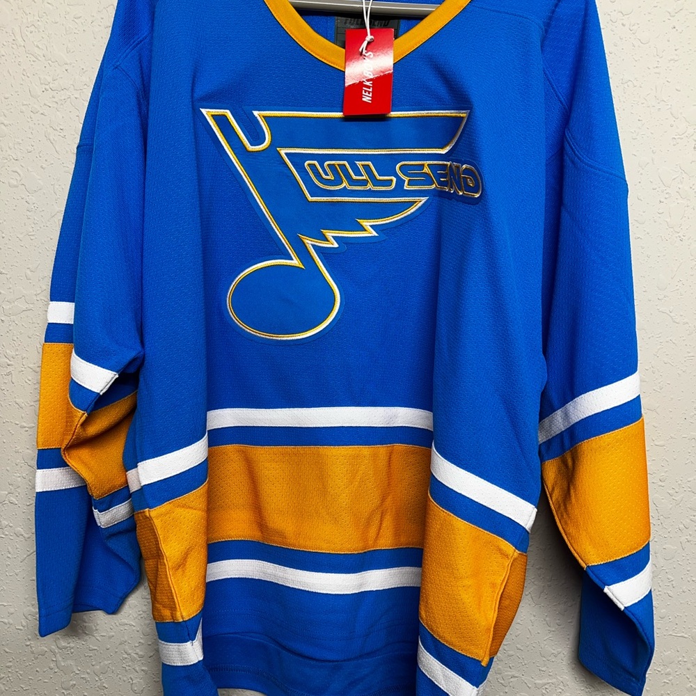 Full Send Nelk Boys Classic St Louis Blues Hockey Jersey - Blue- Small